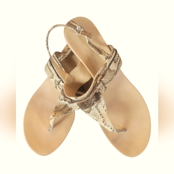 Coach Women's Danielle Wedge Thong T Strap Snakeskin Embossed Sandals Sz 7 1/2 B - Picture 2 of 11